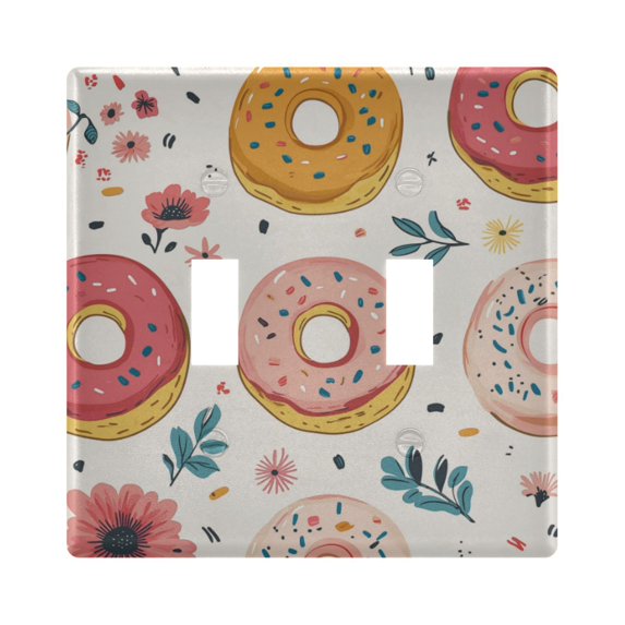 Yayeee Toggle Light Switch Wall Plate 2-Gang 4.56"x4.48" Decorative Outlet Cover, Pink Donut