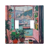Yayeee Toggle Light Switch Wall Plate 2-Gang 4.56"x4.48" Decorative Outlet Cover, Pink Door