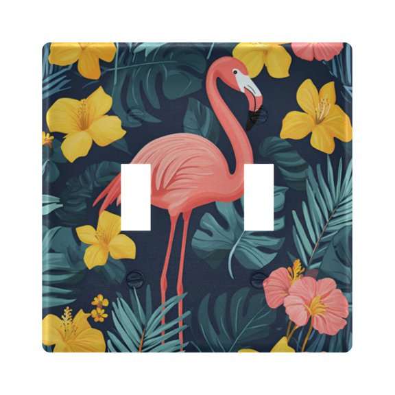 Yayeee Toggle Light Switch Wall Plate 2-Gang 4.56"x4.48" Decorative Outlet Cover, Pink Floral Flamingo