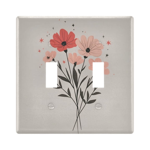 Yayeee Toggle Light Switch Wall Plate 2-Gang 4.56"x4.48" Decorative Outlet Cover, Pink Flower