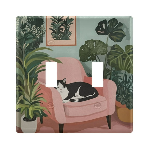 Yayeee Toggle Light Switch Wall Plate 2-Gang 4.56"x4.48" Decorative Outlet Cover, Pink Sleeping Cat