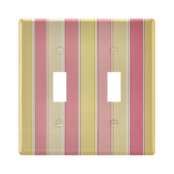 Yayeee Toggle Light Switch Wall Plate 2-Gang 4.56"x4.48" Decorative Outlet Cover, Pink and Yellow Striped Pattern