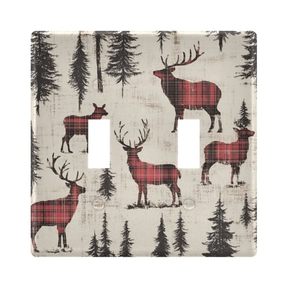 Yayeee Toggle Light Switch Wall Plate 2-Gang 4.56"x4.48" Decorative Outlet Cover, Plaid Deer