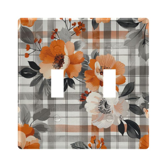 Yayeee Toggle Light Switch Wall Plate 2-Gang 4.56"x4.48" Decorative Outlet Cover, Plaid Floral