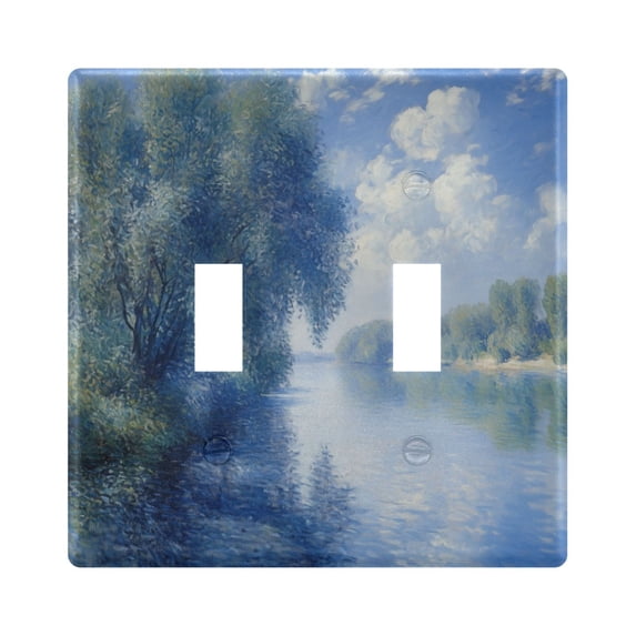 Yayeee Toggle Light Switch Wall Plate 2-Gang 4.56"x4.48" Decorative Outlet Cover, Plants and River