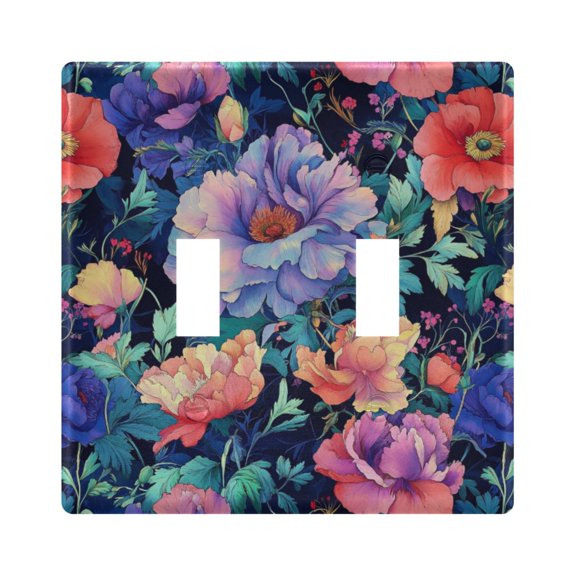 Yayeee Toggle Light Switch Wall Plate 2-Gang 4.56"x4.48" Decorative Outlet Cover, Puprle Ethereal Floral Harmony
