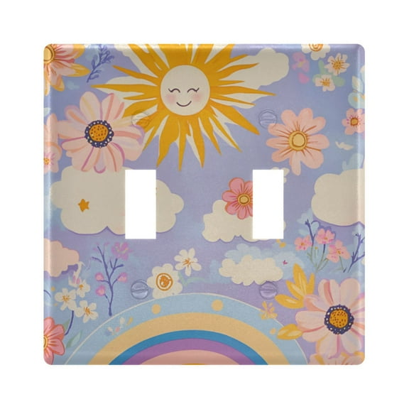 Yayeee Toggle Light Switch Wall Plate 2-Gang 4.56"x4.48" Decorative Outlet Cover, Purple Clouds