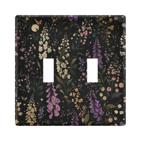 Yayeee Toggle Light Switch Wall Plate 2-Gang 4.56"x4.48" Decorative Outlet Cover, Purple Floral Pattern