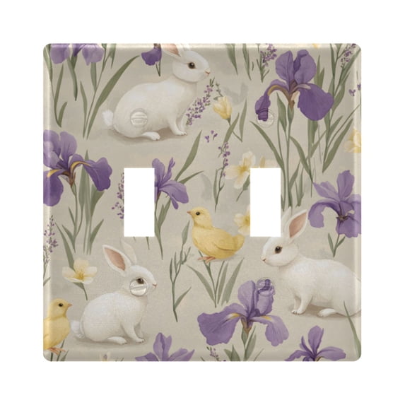 Yayeee Toggle Light Switch Wall Plate 2-Gang 4.56"x4.48" Decorative Outlet Cover, Purple Floral Rabbit
