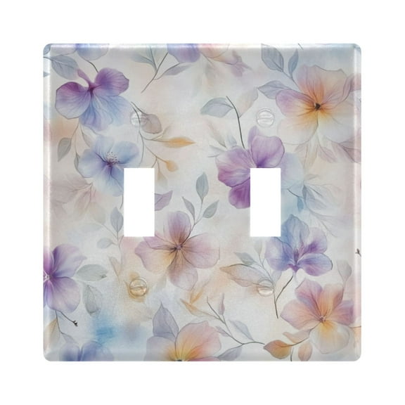 Yayeee Toggle Light Switch Wall Plate 2-Gang 4.56"x4.48" Decorative Outlet Cover, Purple Flower Pattern