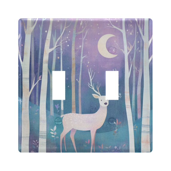 Yayeee Toggle Light Switch Wall Plate 2-Gang 4.56"x4.48" Decorative Outlet Cover, Purple Night Deer
