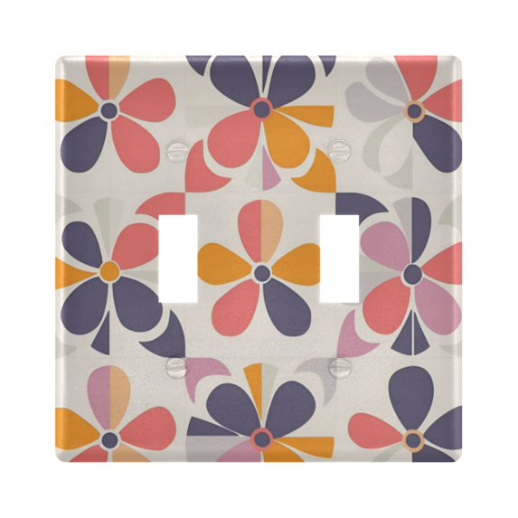 Yayeee Toggle Light Switch Wall Plate 2-Gang 4.56"x4.48" Decorative Outlet Cover, Purple Retro Flower