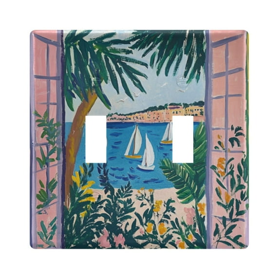 Yayeee Toggle Light Switch Wall Plate 2-Gang 4.56"x4.48" Decorative Outlet Cover, Purple Seaside