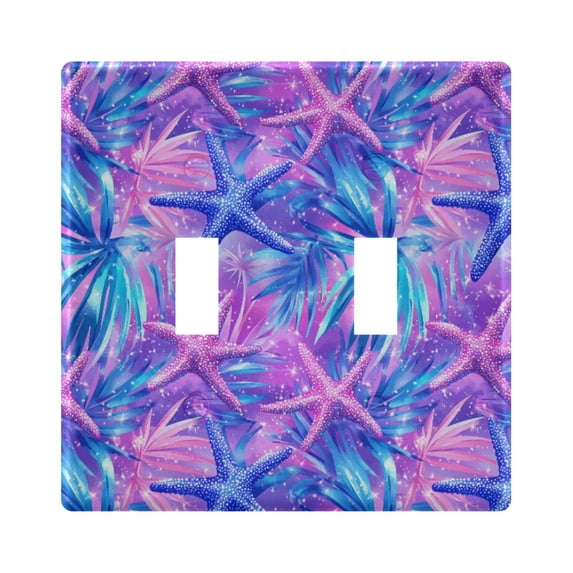 Yayeee Toggle Light Switch Wall Plate 2-Gang 4.56"x4.48" Decorative Outlet Cover, Purple Starfish Pattern