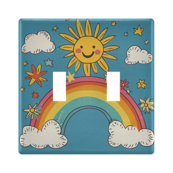 Yayeee Toggle Light Switch Wall Plate 2-Gang 4.56"x4.48" Decorative Outlet Cover, Rainbow with Stars