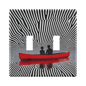 Yayeee Toggle Light Switch Wall Plate 2-Gang 4.56"x4.48" Decorative Outlet Cover, Red Boat