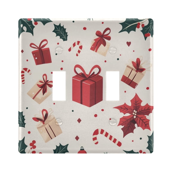 Yayeee Toggle Light Switch Wall Plate 2-Gang 4.56"x4.48" Decorative Outlet Cover, Red Christmas Box Pattern