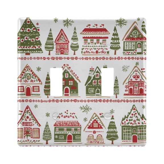 Yayeee Toggle Light Switch Wall Plate 2-Gang 4.56"x4.48" Decorative Outlet Cover, Red Christmas House