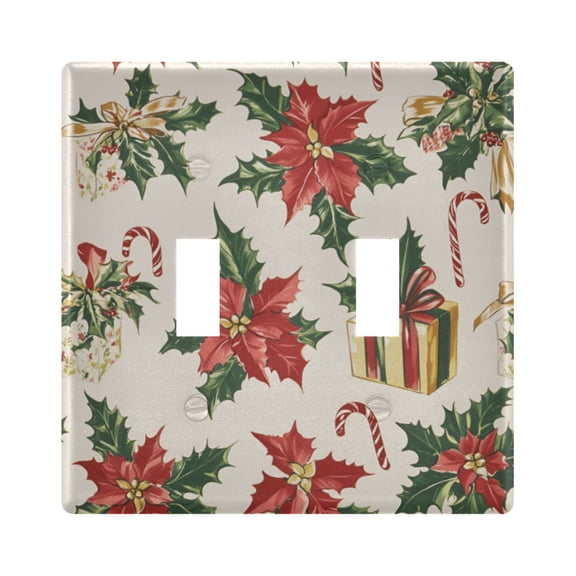 Yayeee Toggle Light Switch Wall Plate 2-Gang 4.56"x4.48" Decorative Outlet Cover, Red Christmas Poinsettia