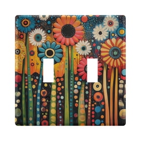Yayeee Toggle Light Switch Wall Plate 2-Gang 4.56"x4.48" Decorative Outlet Cover, Red Colorful Flowers with Dots