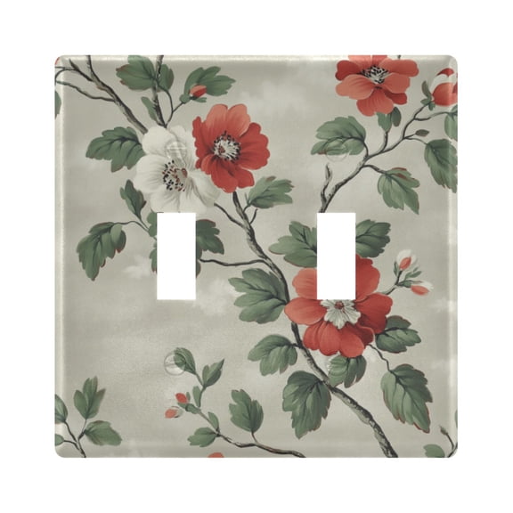 Yayeee Toggle Light Switch Wall Plate 2-Gang 4.56"x4.48" Decorative Outlet Cover, Red Floral Pattern