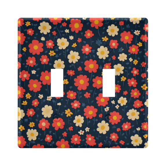 Yayeee Toggle Light Switch Wall Plate 2-Gang 4.56"x4.48" Decorative Outlet Cover, Red Floral