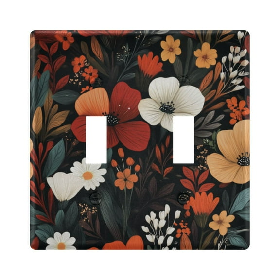 Yayeee Toggle Light Switch Wall Plate 2-Gang 4.56"x4.48" Decorative Outlet Cover, Red Flowers Pattern