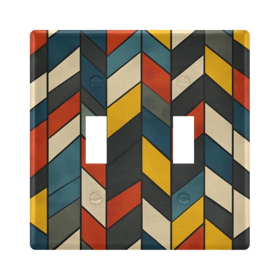 Yayeee Toggle Light Switch Wall Plate 2-Gang 4.56"x4.48" Decorative Outlet Cover, Red Geometric