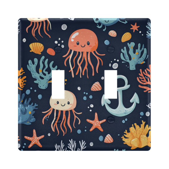 Yayeee Toggle Light Switch Wall Plate 2-Gang 4.56"x4.48" Decorative Outlet Cover, Red Jellyfish