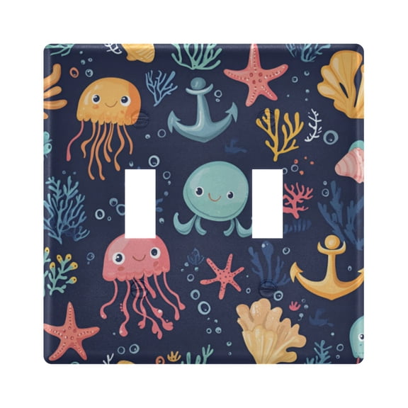 Yayeee Toggle Light Switch Wall Plate 2-Gang 4.56"x4.48" Decorative Outlet Cover, Red Jellyfish