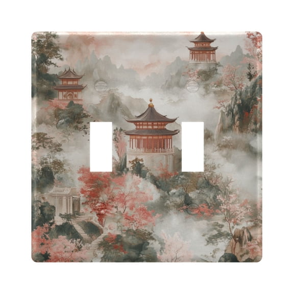 Yayeee Toggle Light Switch Wall Plate 2-Gang 4.56"x4.48" Decorative Outlet Cover, Red Mountain Pattern