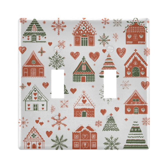 Yayeee Toggle Light Switch Wall Plate 2-Gang 4.56"x4.48" Decorative Outlet Cover, Red Nordic Christmas