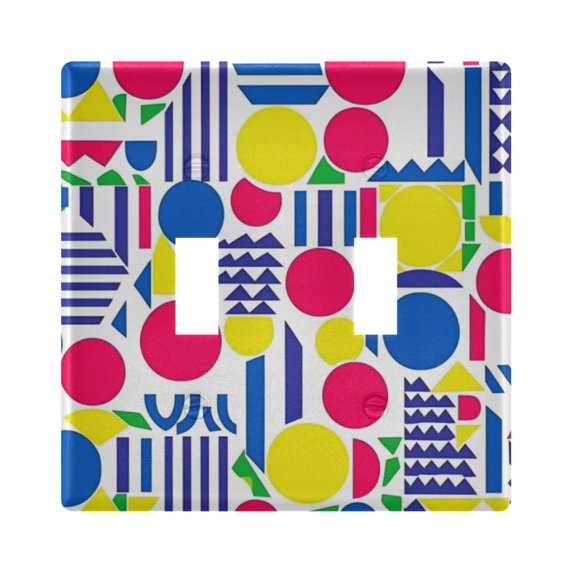 Yayeee Toggle Light Switch Wall Plate 2-Gang 4.56"x4.48" Decorative Outlet Cover, Red Retro Shapes