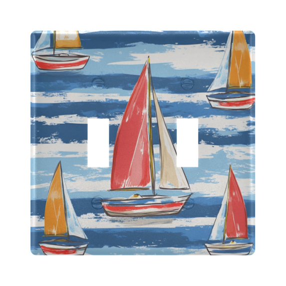 Yayeee Toggle Light Switch Wall Plate 2-Gang 4.56"x4.48" Decorative Outlet Cover, Red Sailboats