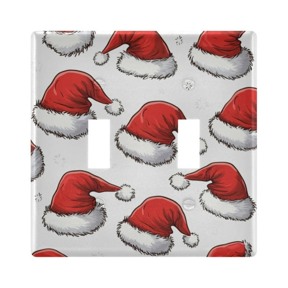 Yayeee Toggle Light Switch Wall Plate 2-Gang 4.56"x4.48" Decorative Outlet Cover, Red Santa Hats Pattern