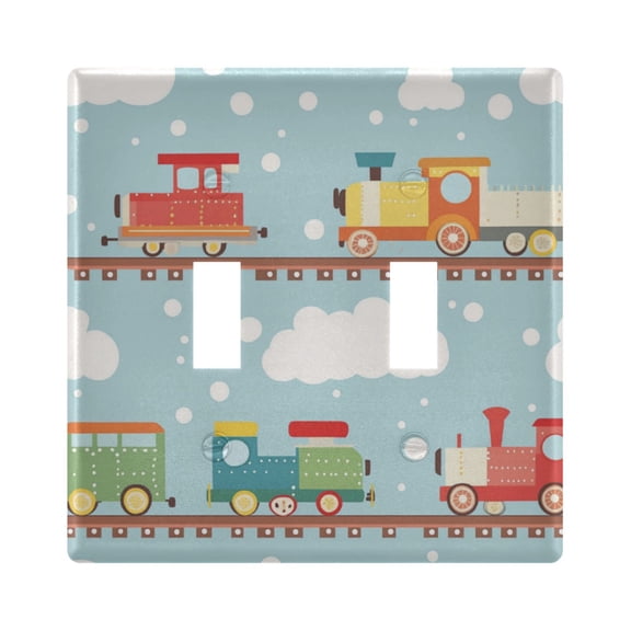 Yayeee Toggle Light Switch Wall Plate 2-Gang 4.56"x4.48" Decorative Outlet Cover, Red Trains Pattern