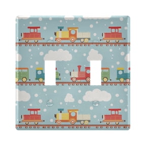 Yayeee Toggle Light Switch Wall Plate 2-Gang 4.56"x4.48" Decorative Outlet Cover, Red Trains Pattern