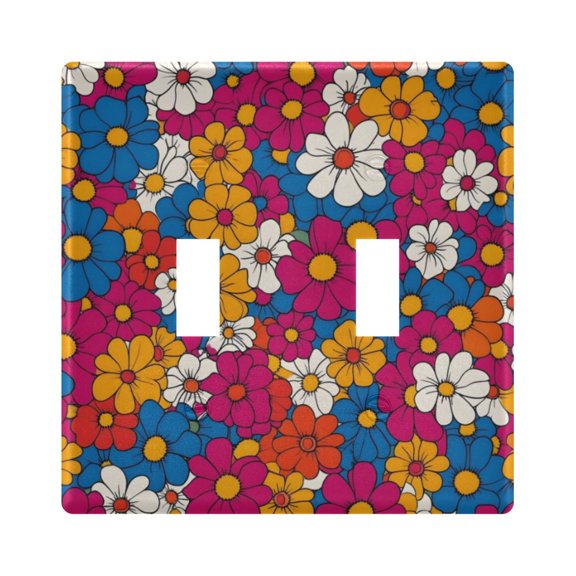 Yayeee Toggle Light Switch Wall Plate 2-Gang 4.56"x4.48" Decorative Outlet Cover, Red Whimsical Floral