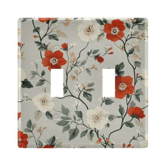 Yayeee Toggle Light Switch Wall Plate 2-Gang 4.56"x4.48" Decorative Outlet Cover, Red and White Floral Pattern