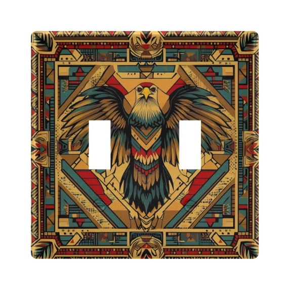 Yayeee Toggle Light Switch Wall Plate 2-Gang 4.56"x4.48" Decorative Outlet Cover, Retro Abstract Eagle