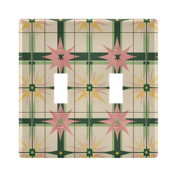 Yayeee Toggle Light Switch Wall Plate 2-Gang 4.56"x4.48" Decorative Outlet Cover, Retro Green Stars