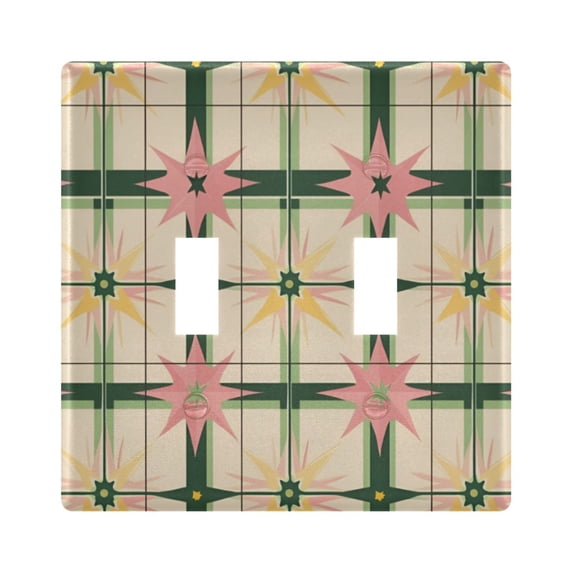 Yayeee Toggle Light Switch Wall Plate 2-Gang 4.56"x4.48" Decorative Outlet Cover, Retro Green Stars