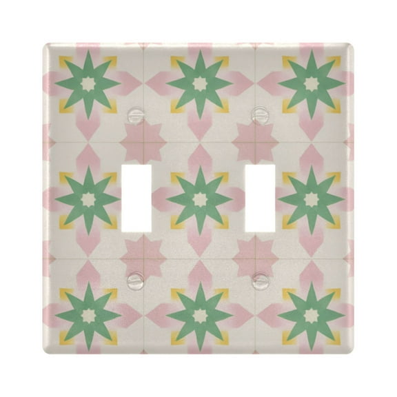 Yayeee Toggle Light Switch Wall Plate 2-Gang 4.56"x4.48" Decorative Outlet Cover, Retro Green Stars