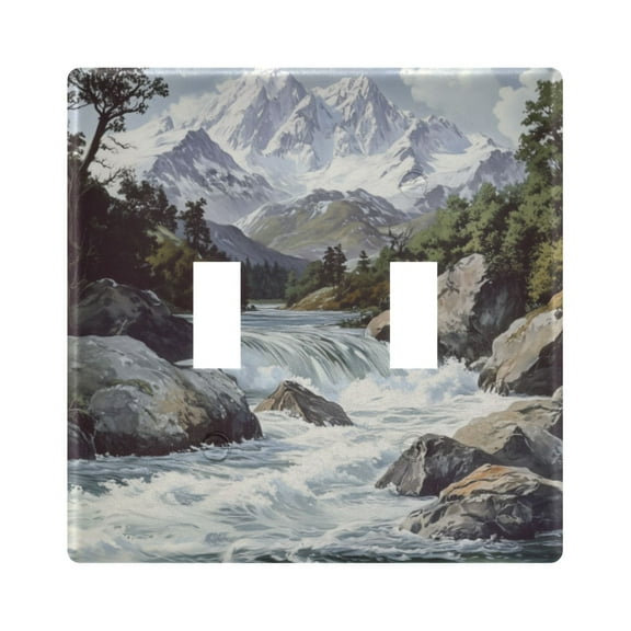 Yayeee Toggle Light Switch Wall Plate 2-Gang 4.56"x4.48" Decorative Outlet Cover, River and Mountains
