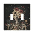 thumbnail image 1 of Yayeee Toggle Light Switch Wall Plate 2-Gang 4.56"x4.48" Decorative Outlet Cover, Skeleton with Flowers Pattern, 1 of 7