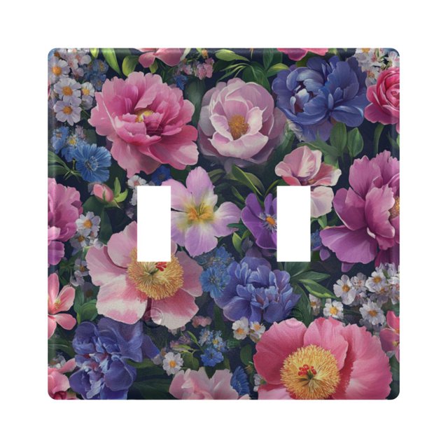 Yayeee Toggle Light Switch Wall Plate 2-Gang 4.56"x4.48" Decorative Outlet Cover, Soft Pinks Flowers