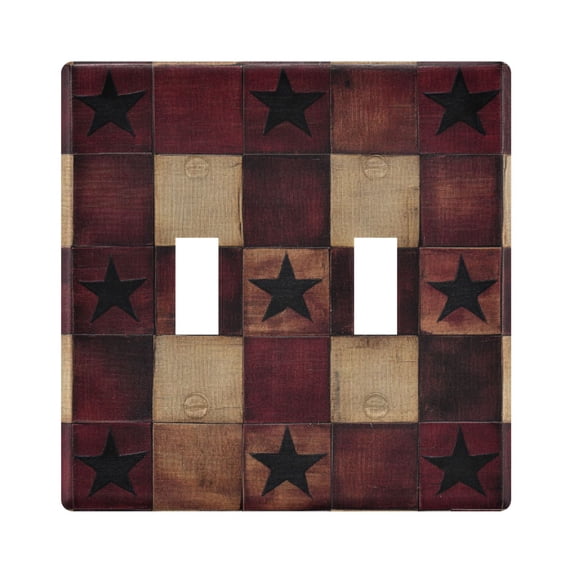 Yayeee Toggle Light Switch Wall Plate 2-Gang 4.56"x4.48" Decorative Outlet Cover, Star Spangled Squares