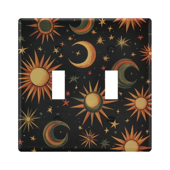 Yayeee Toggle Light Switch Wall Plate 2-Gang 4.56"x4.48" Decorative Outlet Cover, Sun Moon and Stars Pattern