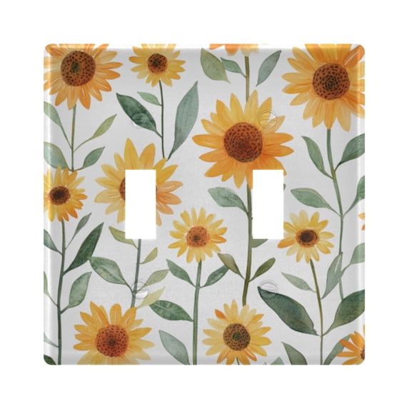 Yayeee Toggle Light Switch Wall Plate 2-Gang 4.56"x4.48" Decorative Outlet Cover, Sunflowers and Leaves Pattern