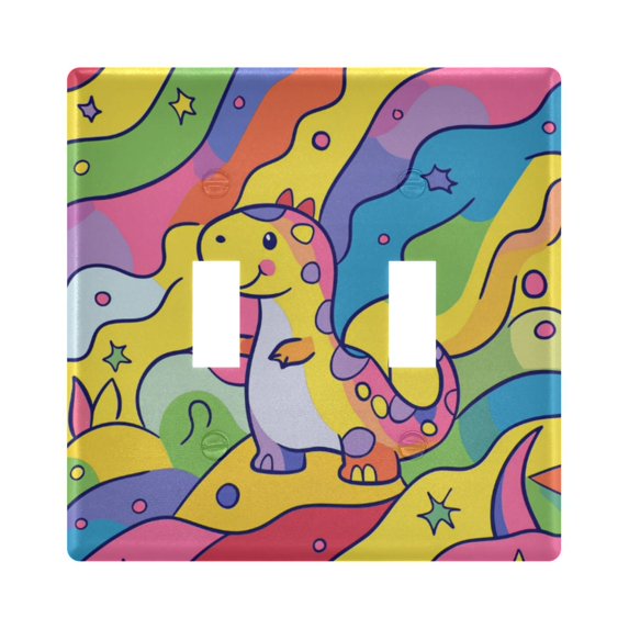 Yayeee Toggle Light Switch Wall Plate 2-Gang 4.56"x4.48" Decorative Outlet Cover, Vibrant Dinosaur